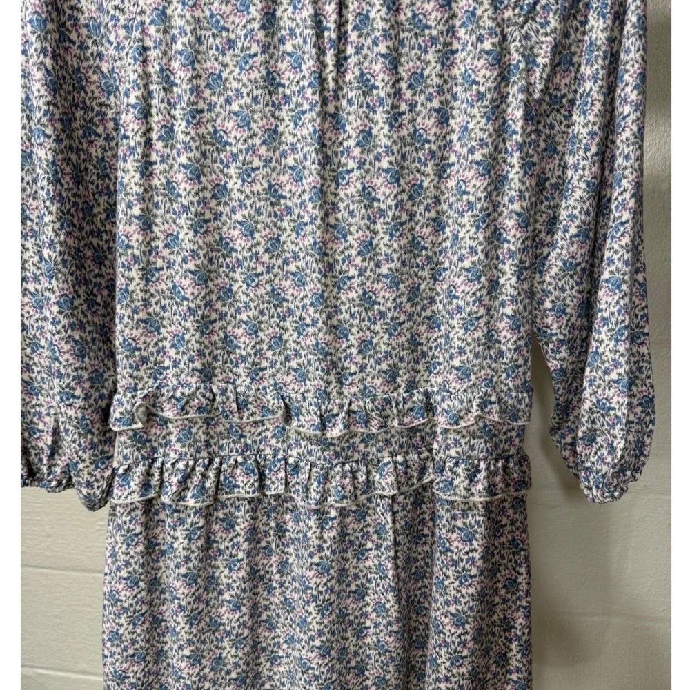 Zara Girls Size 11-12 Floral Ruffle Long Sleeve Boho Mini Dress Blue Cottagecore